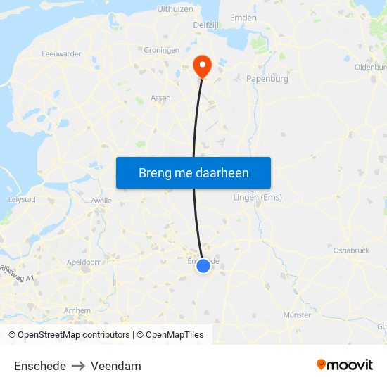 Enschede to Veendam map