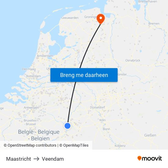 Maastricht to Veendam map