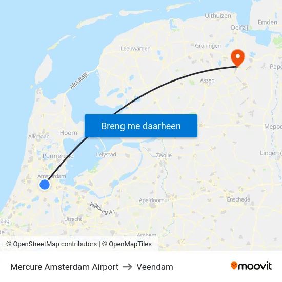 Mercure Amsterdam Airport to Veendam map