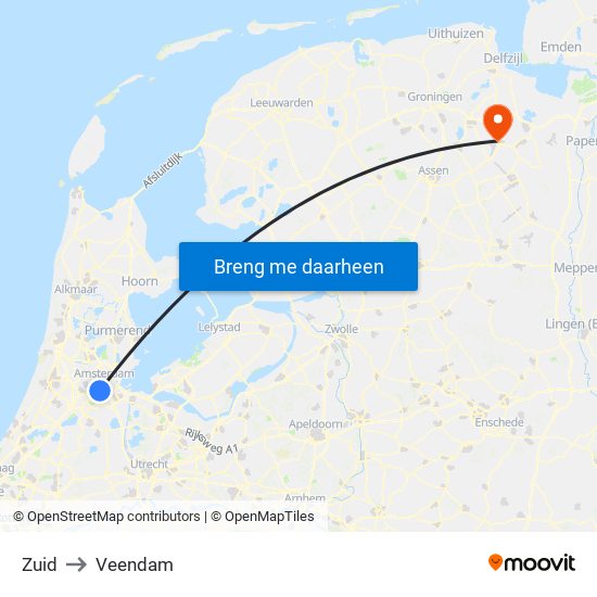 Zuid to Veendam map