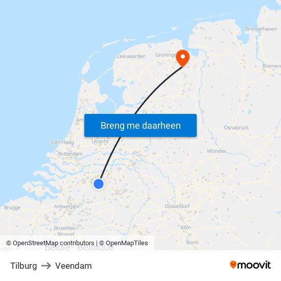 Tilburg to Veendam map
