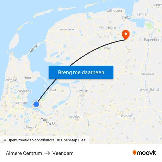 Almere Centrum to Veendam map