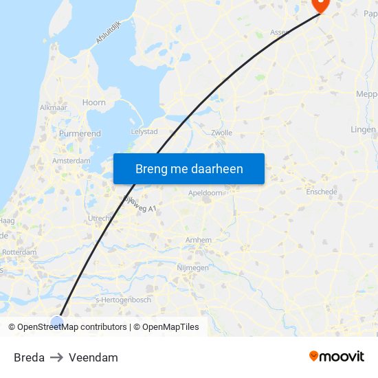 Breda to Veendam map