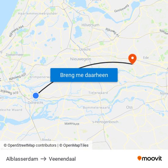 Alblasserdam to Veenendaal map