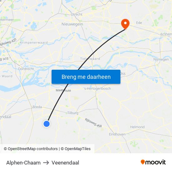 Alphen-Chaam to Veenendaal map