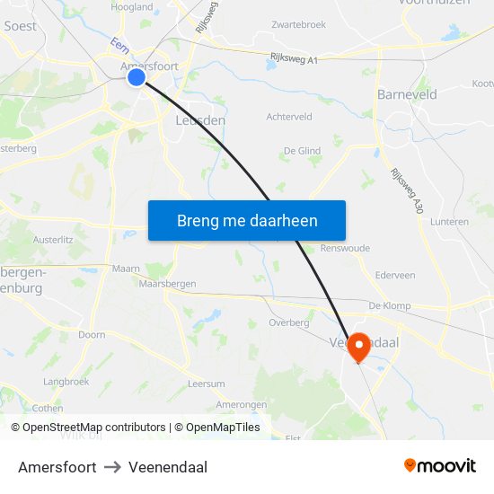 Amersfoort to Veenendaal map