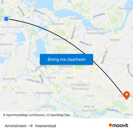 Amstelveen to Veenendaal map