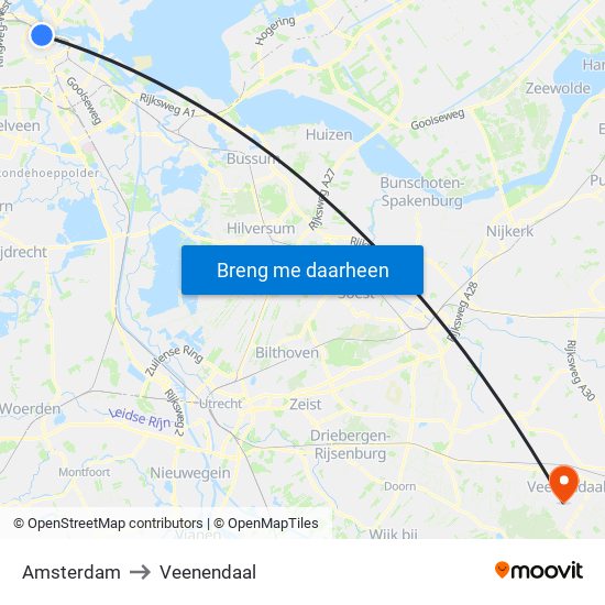 Amsterdam to Veenendaal map