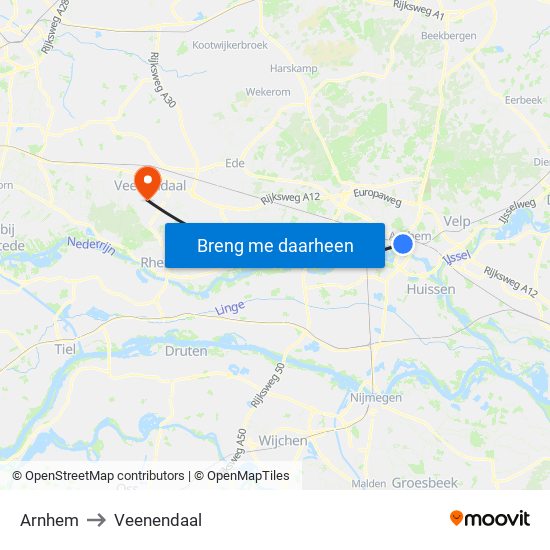 Arnhem to Veenendaal map