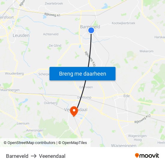 Barneveld to Veenendaal map