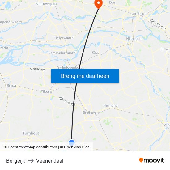 Bergeijk to Veenendaal map