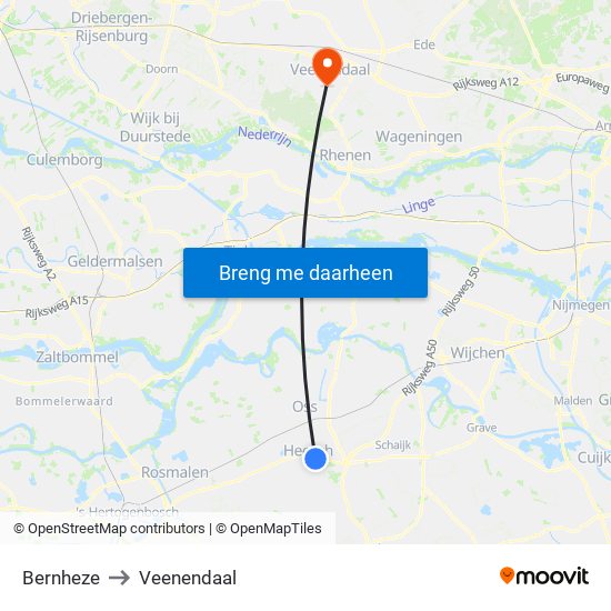 Bernheze to Veenendaal map
