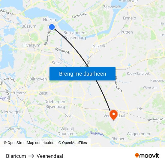 Blaricum to Veenendaal map