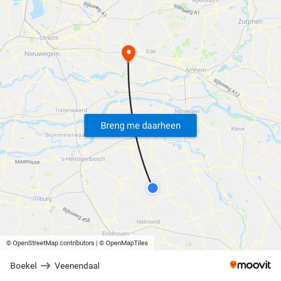 Boekel to Veenendaal map
