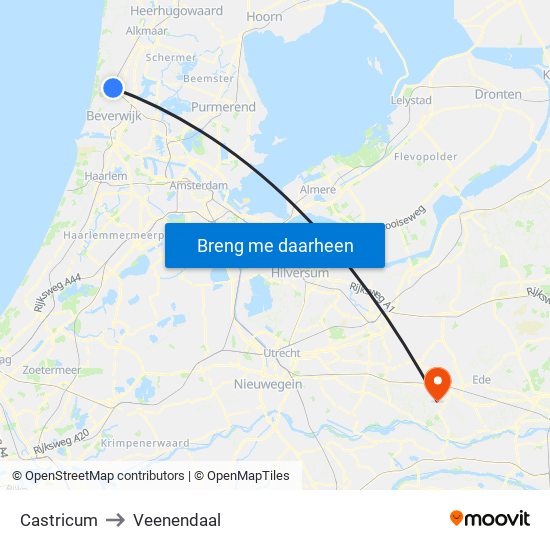Castricum to Veenendaal map