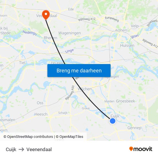 Cuijk to Veenendaal map