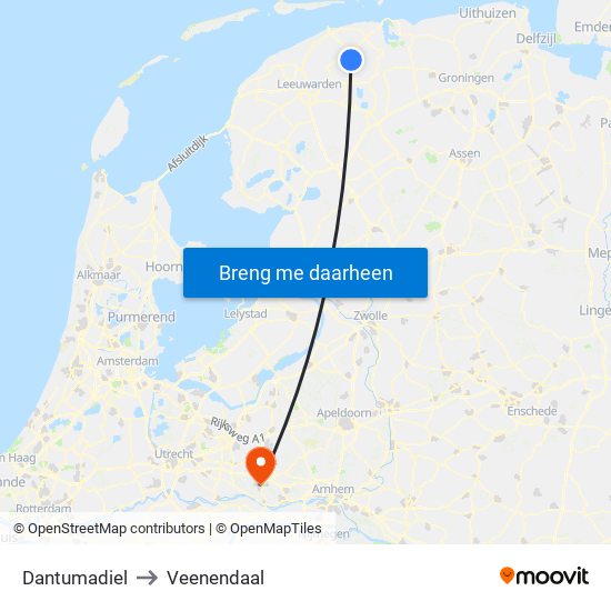 Dantumadiel to Veenendaal map