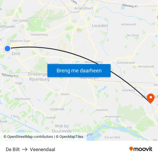 De Bilt to Veenendaal map