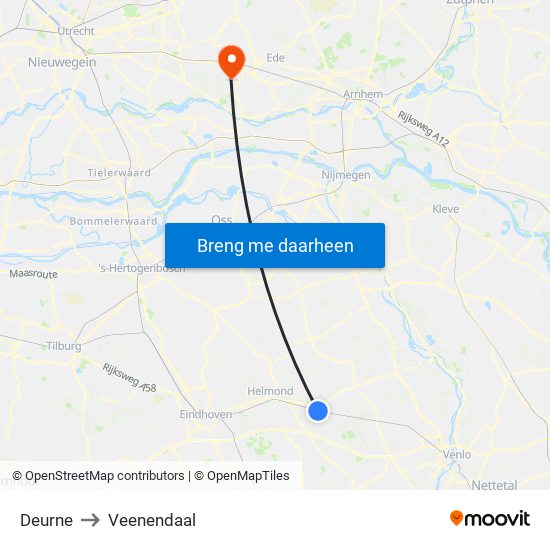 Deurne to Veenendaal map