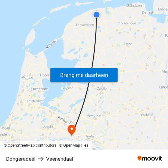 Dongeradeel to Veenendaal map