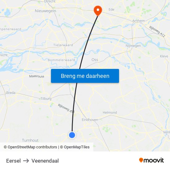 Eersel to Veenendaal map