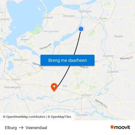 Elburg to Veenendaal map