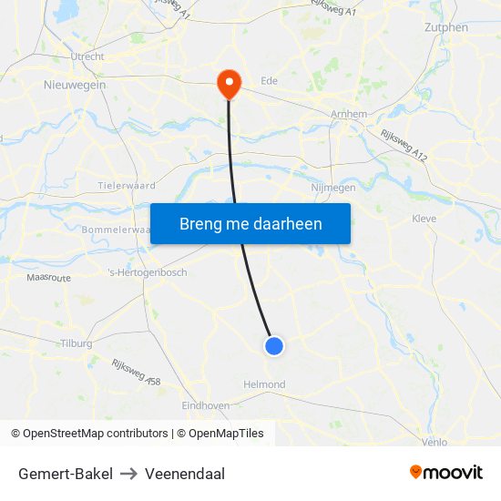 Gemert-Bakel to Veenendaal map