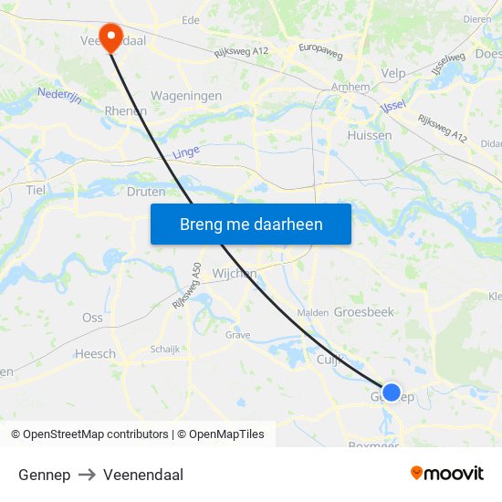 Gennep to Veenendaal map