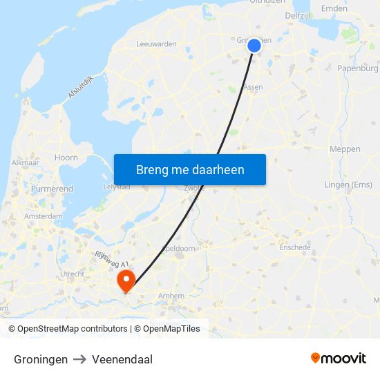 Groningen to Veenendaal map