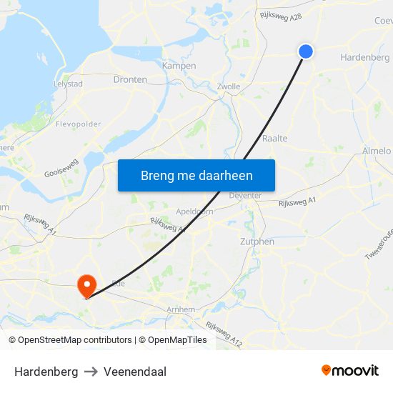 Hardenberg to Veenendaal map