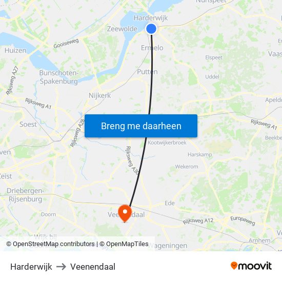 Harderwijk to Veenendaal map