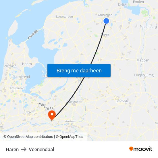Haren to Veenendaal map