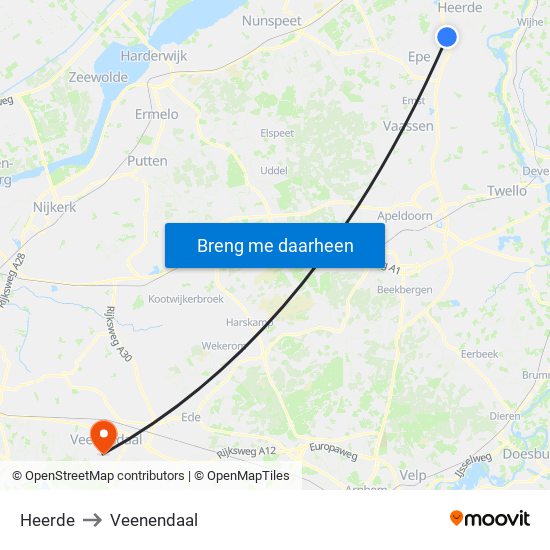 Heerde to Veenendaal map