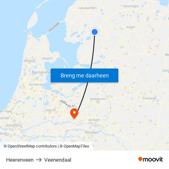 Heerenveen to Veenendaal map