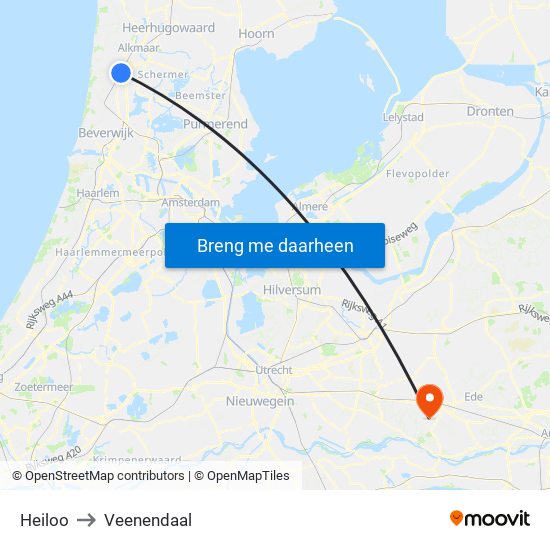 Heiloo to Veenendaal map