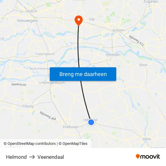 Helmond to Veenendaal map