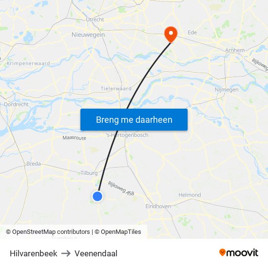 Hilvarenbeek to Veenendaal map