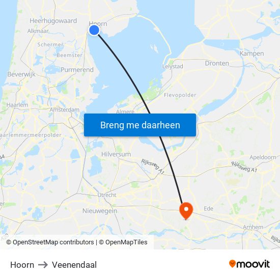 Hoorn to Veenendaal map