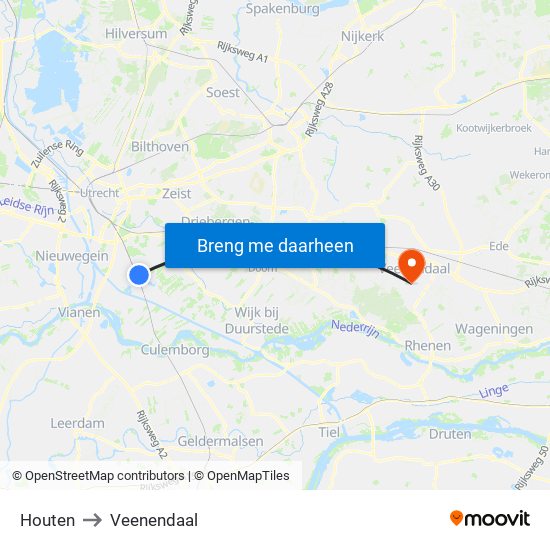 Houten to Veenendaal map