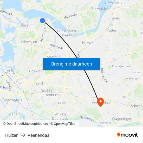 Huizen to Veenendaal map