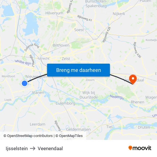 Ijsselstein to Veenendaal map