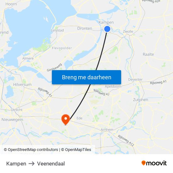 Kampen to Veenendaal map