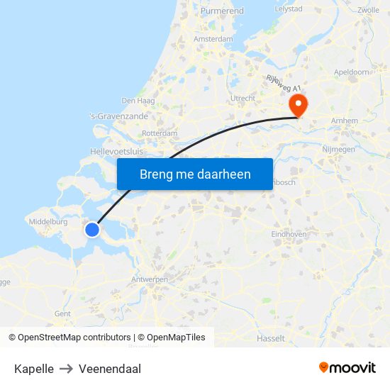 Kapelle to Veenendaal map