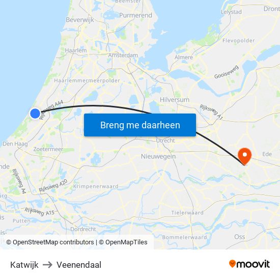 Katwijk to Veenendaal map