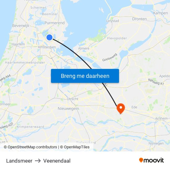 Landsmeer to Veenendaal map