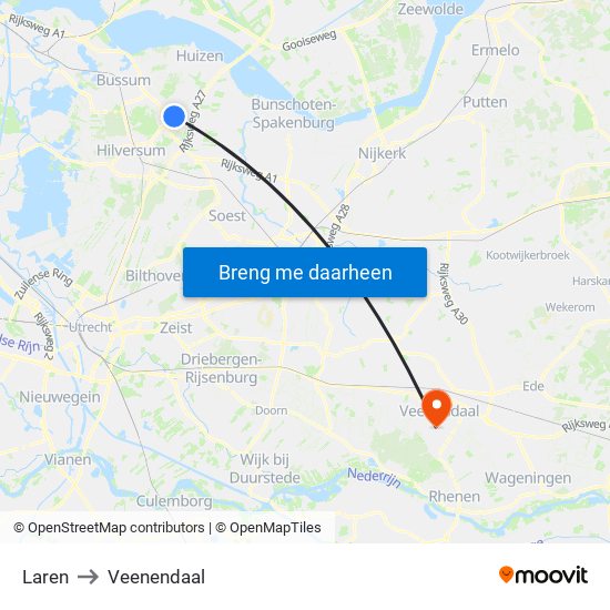 Laren to Veenendaal map