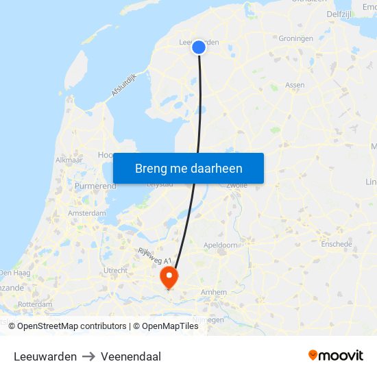 Leeuwarden to Veenendaal map