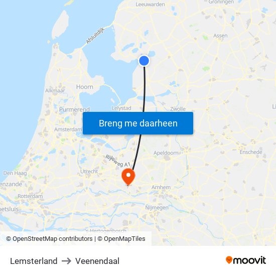 Lemsterland to Veenendaal map