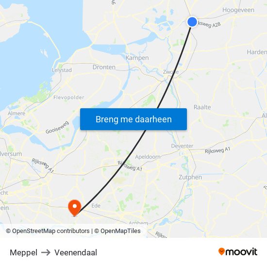 Meppel to Veenendaal map