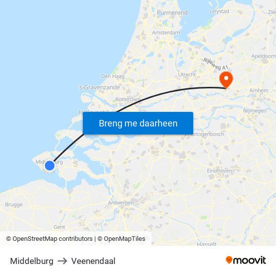 Middelburg to Veenendaal map